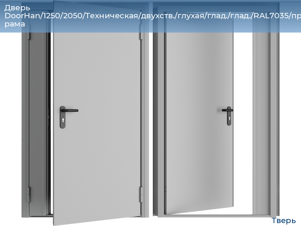 Дверь DoorHan/1250/2050/Техническая/двухств./глухая/глад./глад./RAL7035/прав./угл. рама, tver.doorhan.ru